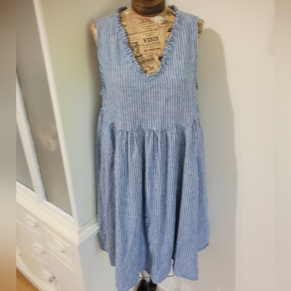 St. John's Bay Tops - St. John's Bay Blue and White Striped Tunic Dress Sz M Linen
